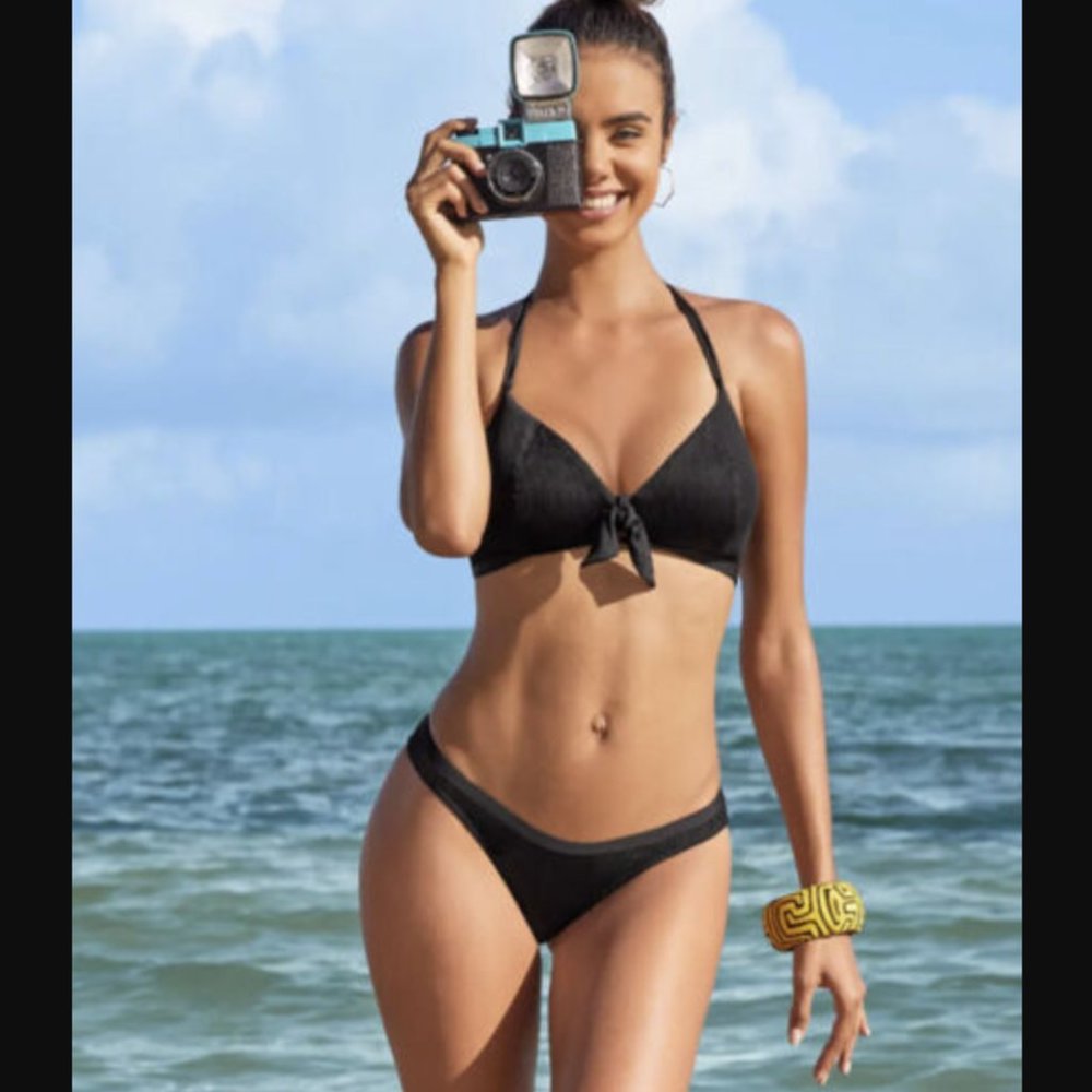 Freya Nouveau Halter Ribbed Bikini Top Black UK 30FF / US 30H